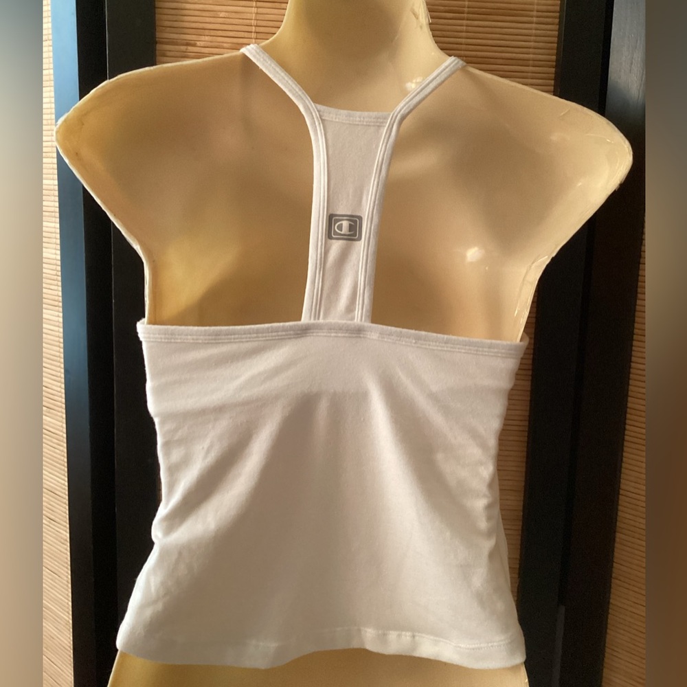 Vintage CHAMPION Crop Athletic Top Sz S white racerback tank